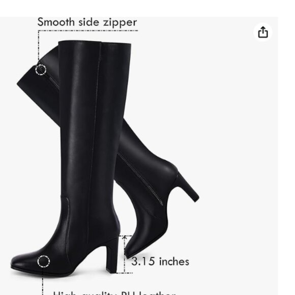 Coutgo Womens Black Square Toe Knee High Boots SZ 7 - Picture 5 of 6